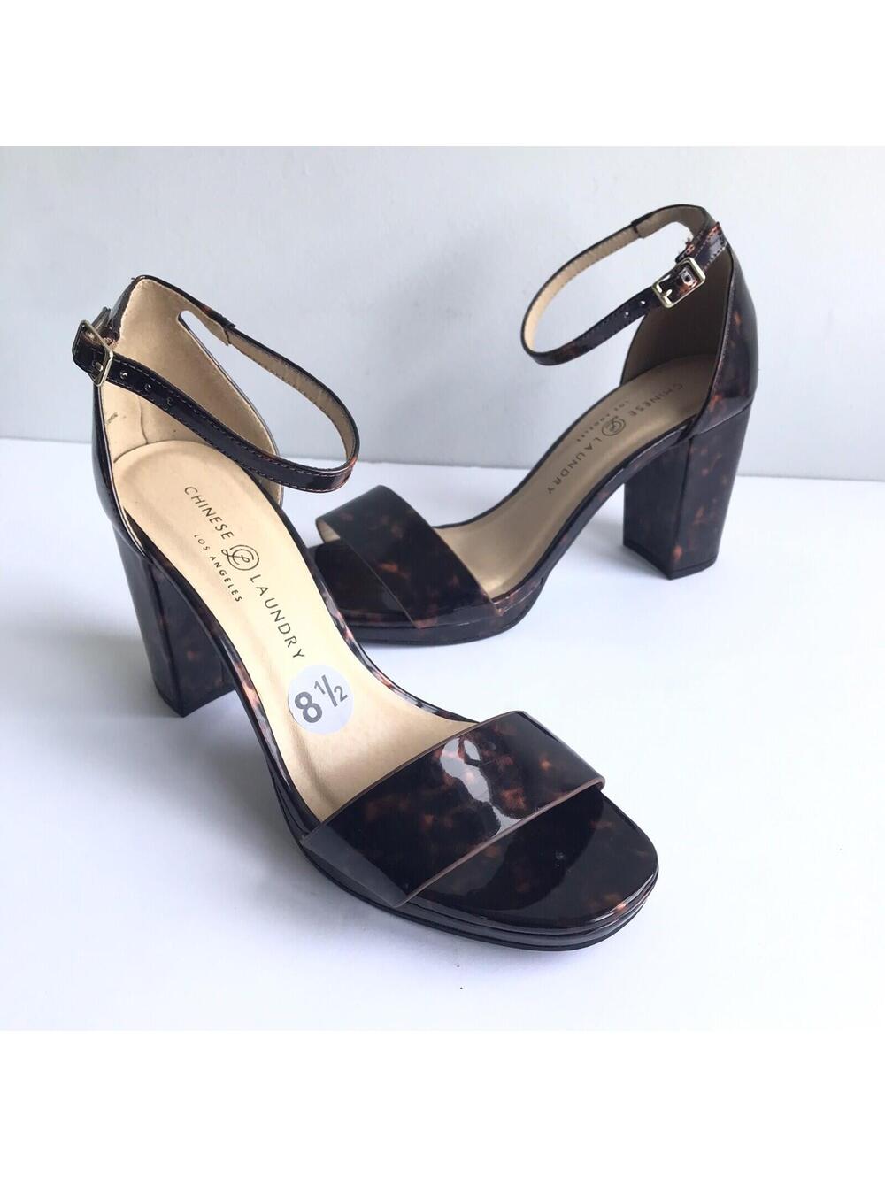 Chinese Laundry patent open toe block heel 8.5M tortoise